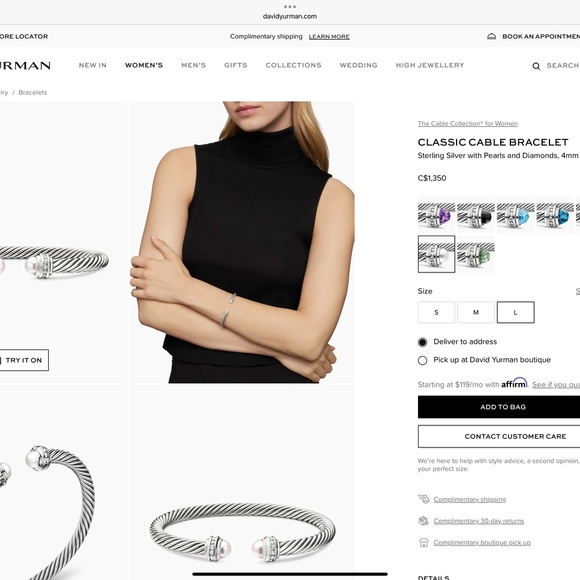 DAVID YURMAN - CLASSIC CABLE BRACELET Sterling Silver with Pearls and Diamonds - Picture 7 of 7